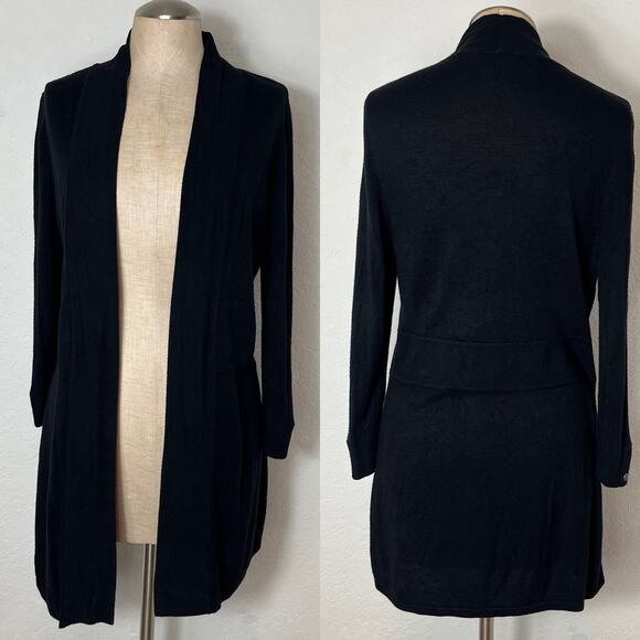 White House Black Market Open Front Midi Length Cardigan black, size S - Picture 1 of 9